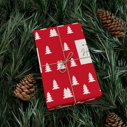 Festive Holiday Gift Wrap Papers - Red Christmas Trees Design