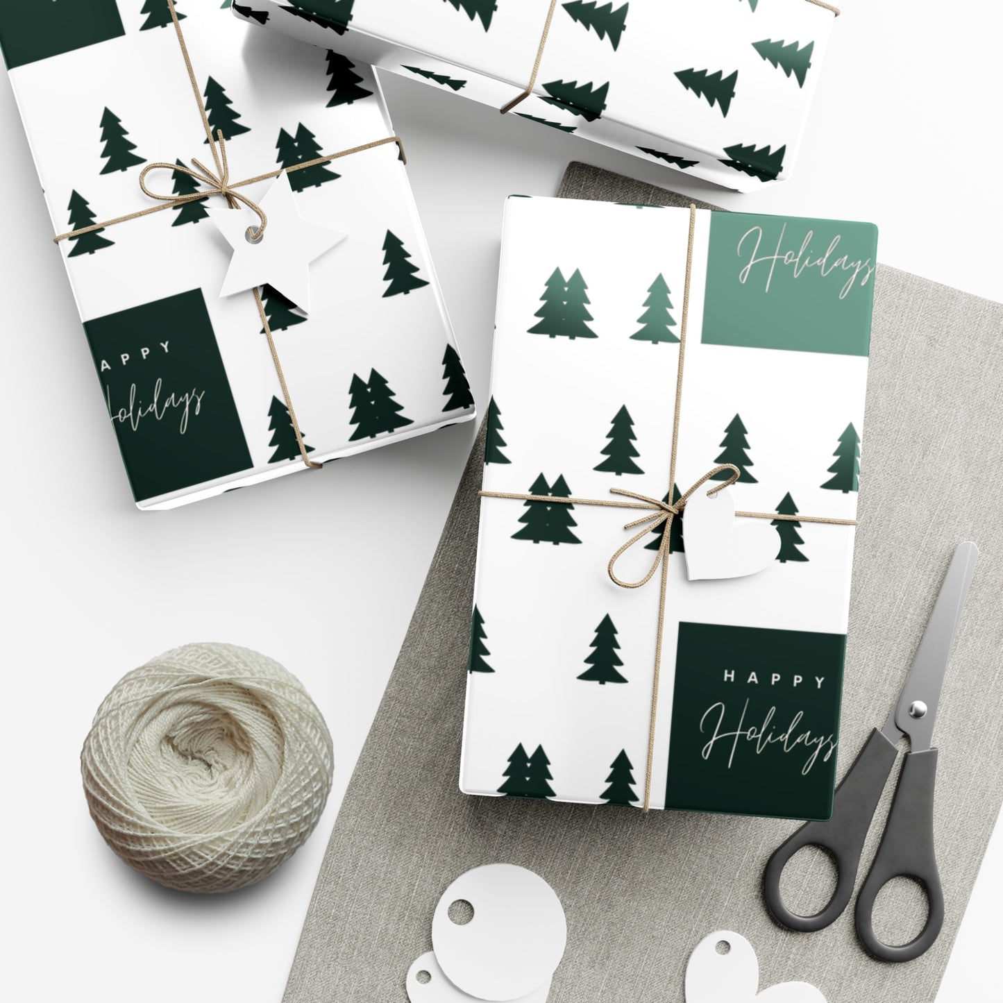 Festive Holiday Gift Wrap Paper - Happy Holidays Trees Design