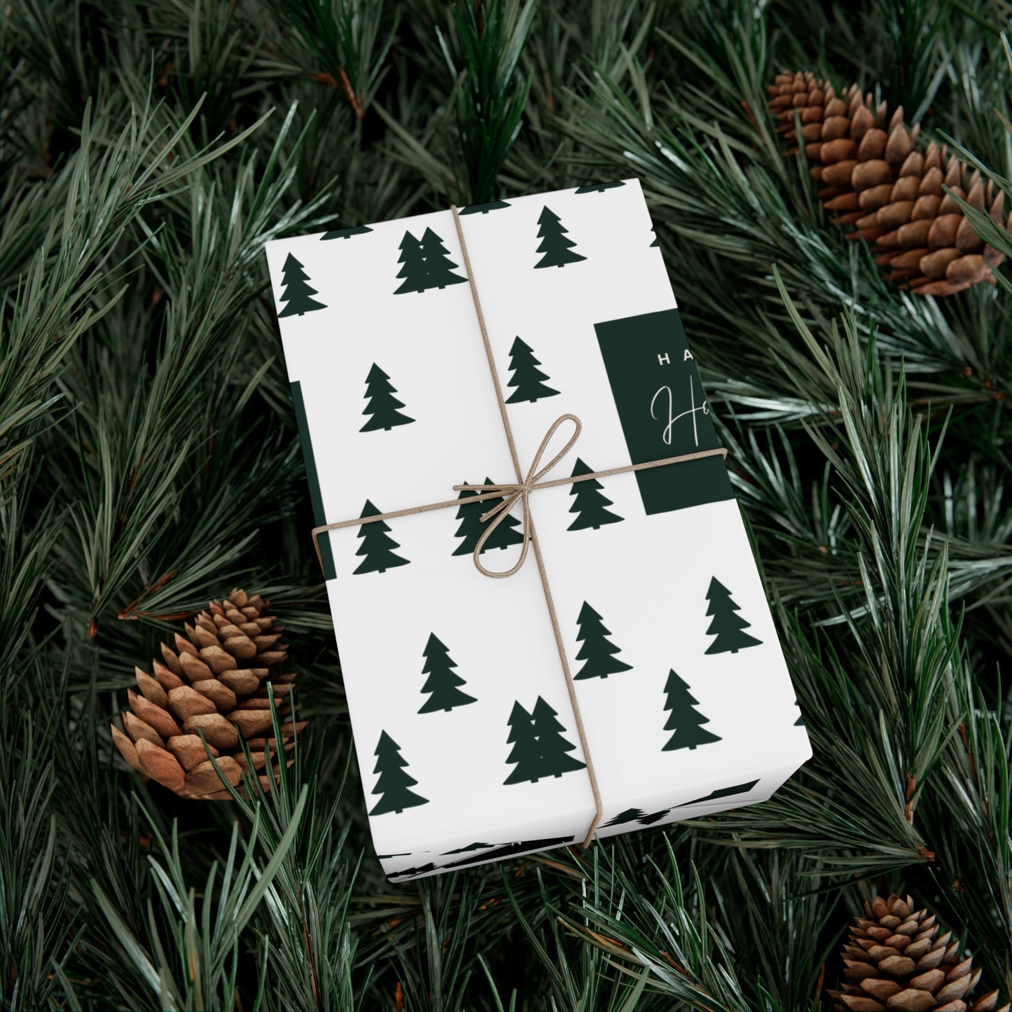 Festive Holiday Gift Wrap Paper - Happy Holidays Trees Design