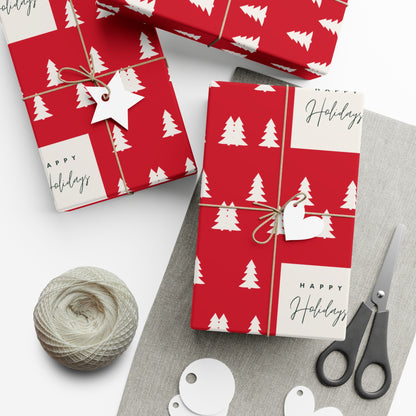 Festive Holiday Gift Wrap Papers - Red Christmas Trees Design