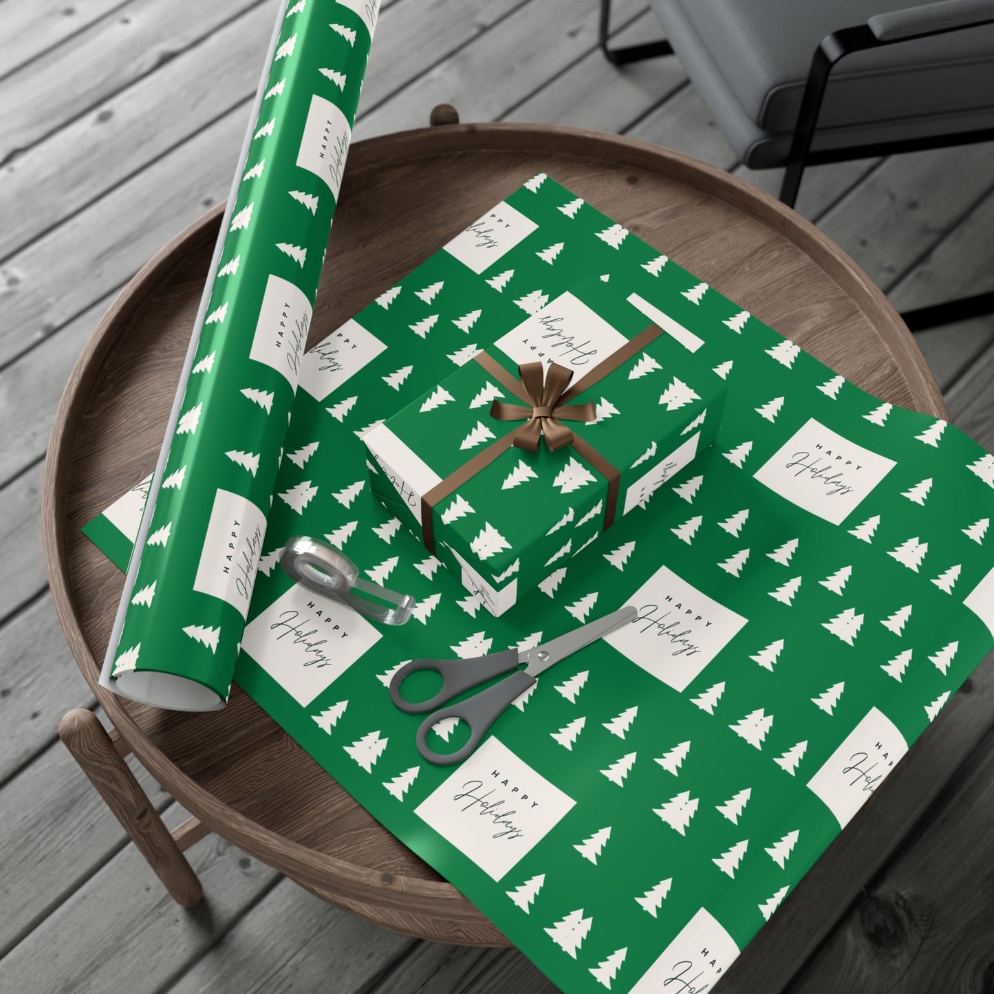 Holiday Gift Wrap Papers – Festive Green Tree Design