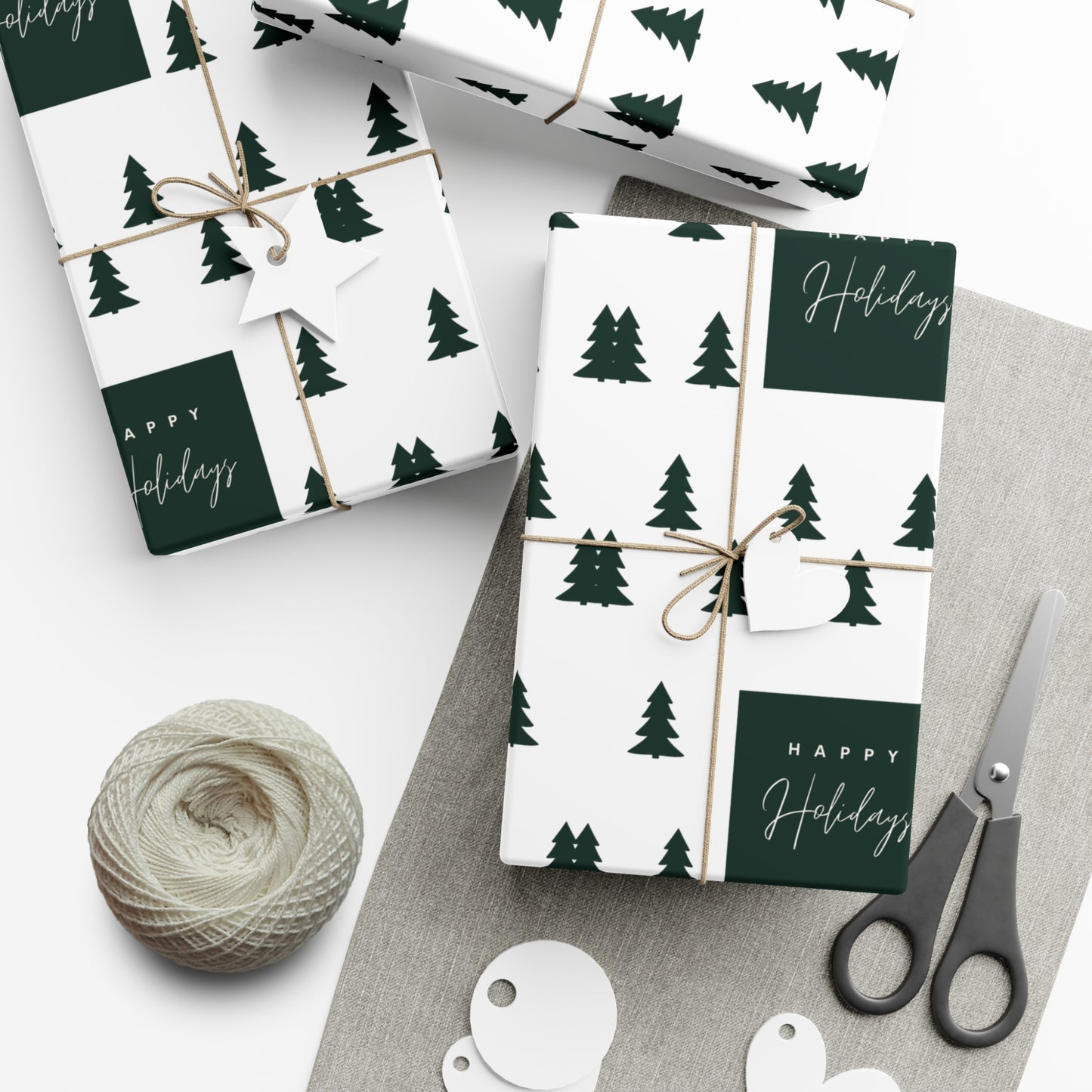 Festive Holiday Gift Wrap Paper - Happy Holidays Trees Design