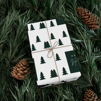 Festive Holiday Gift Wrap Paper - Happy Holidays Trees Design