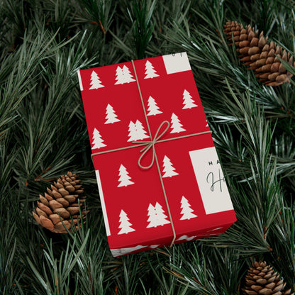 Festive Holiday Gift Wrap Papers - Red Christmas Trees Design