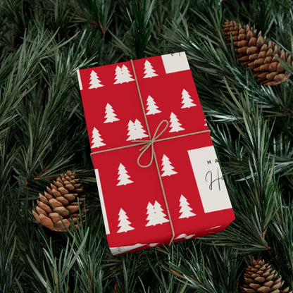 Festive Holiday Gift Wrap Papers - Red Christmas Trees Design