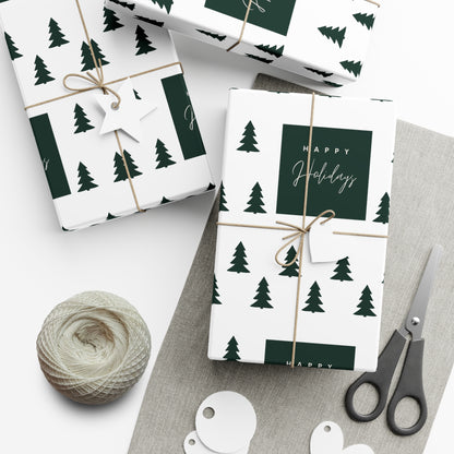 Festive Holiday Gift Wrap Paper - Happy Holidays Trees Design