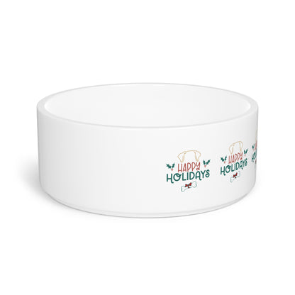 Happy Holidays Pet Bowl - Festive Ceramic Dog Dish for Christmas Celebrations