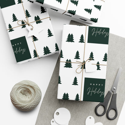 Festive Holiday Gift Wrap Paper - Happy Holidays Trees Design