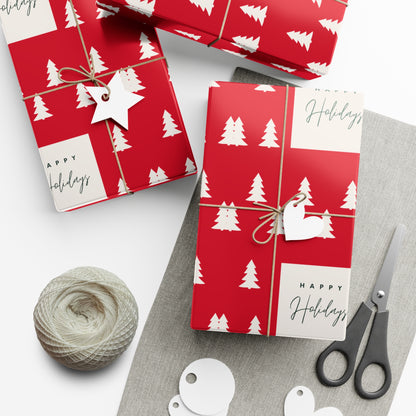 Festive Holiday Gift Wrap Papers - Red Christmas Trees Design