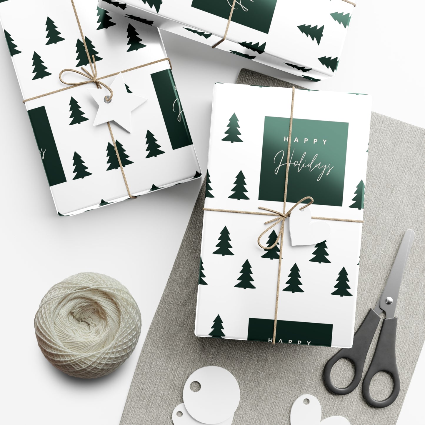 Festive Holiday Gift Wrap Paper - Happy Holidays Trees Design