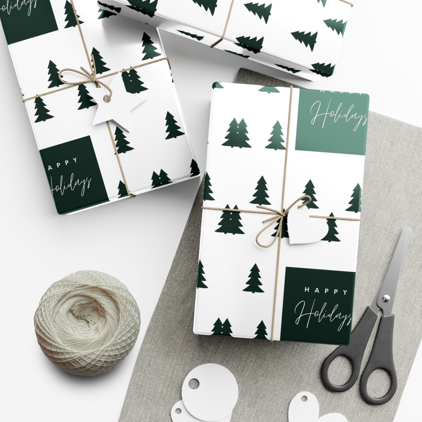 Festive Holiday Gift Wrap Paper - Happy Holidays Trees Design