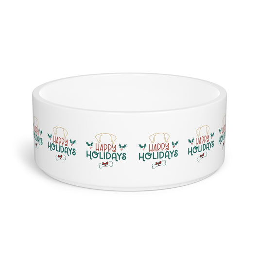 Happy Holidays Pet Bowl - Festive Ceramic Dog Dish for Christmas Celebrations