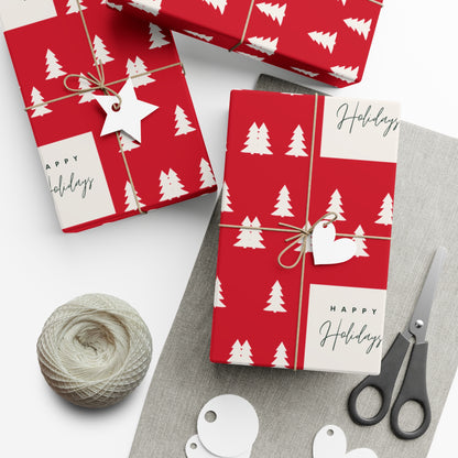 Festive Holiday Gift Wrap Papers - Red Christmas Trees Design