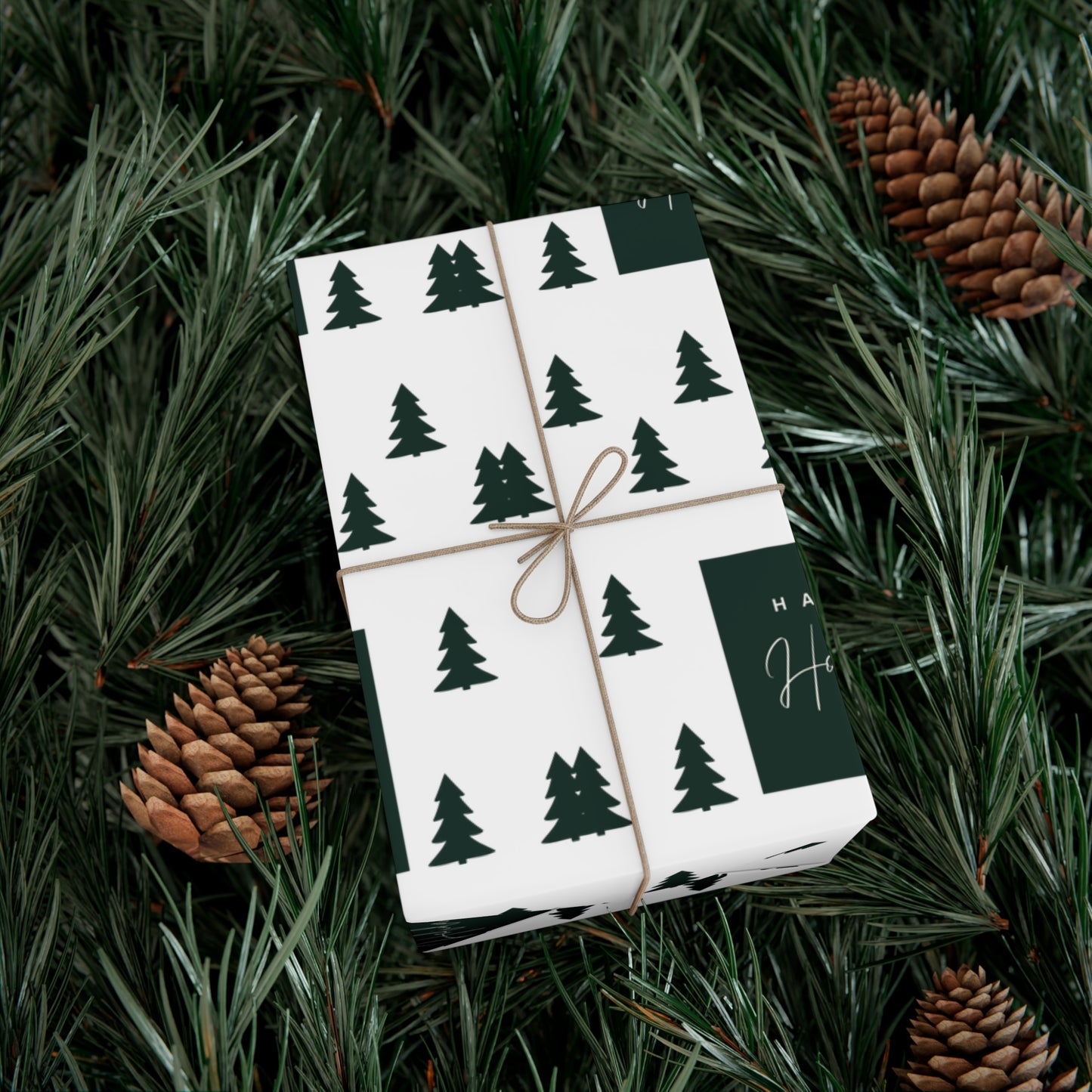 Festive Holiday Gift Wrap Paper - Happy Holidays Trees Design